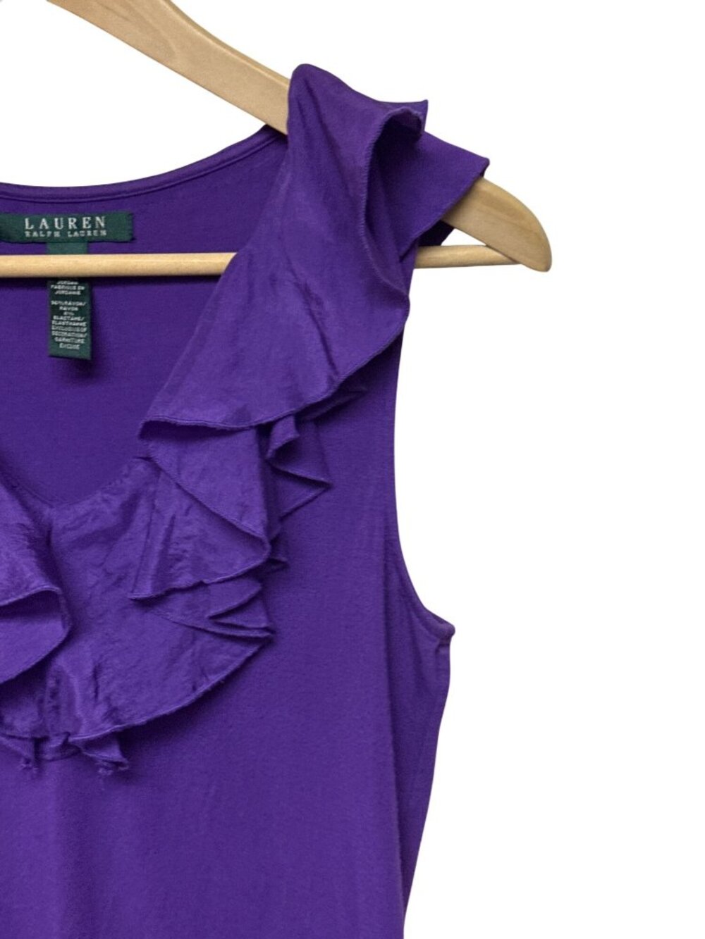 Lauren Ralph Lauren Women's Tank Top Purple Ruffle Yoke Sleeveless Rayon XS - Picture 2 of 7